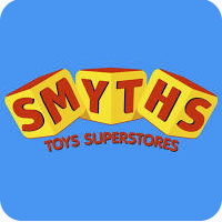 Logo of Smyths Toys Superstores on a blue background.